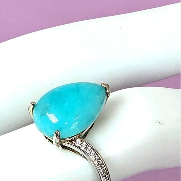 925 Sterling Silver Ring Sz 7.75 with Natural Amazonite  & CZ - Picture 11 of 13